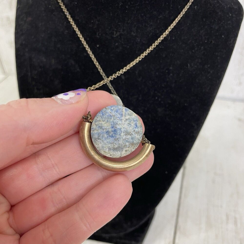Larissa Loden Celestial Sun Moon Brass Lapis Stone Necklace Statement - Picture 4 of 8